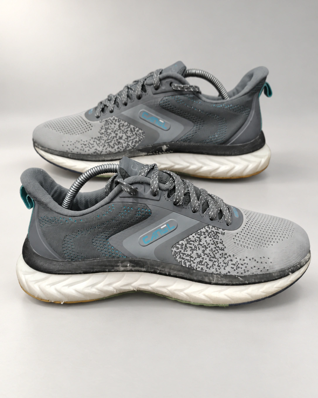 Grey & Teal Knit Performance Running Shoes
