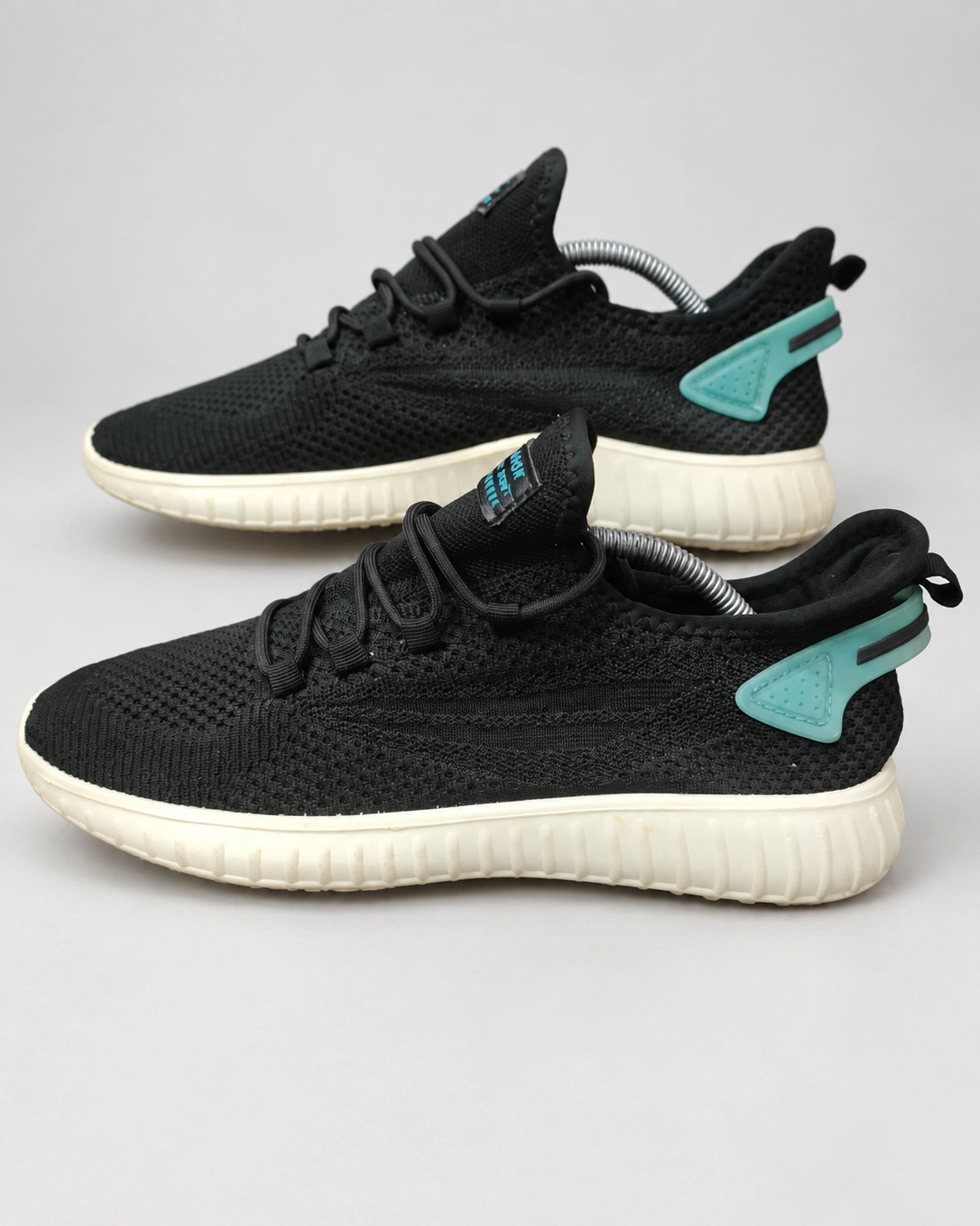 Black Knit Sneakers with Teal Heel Accents